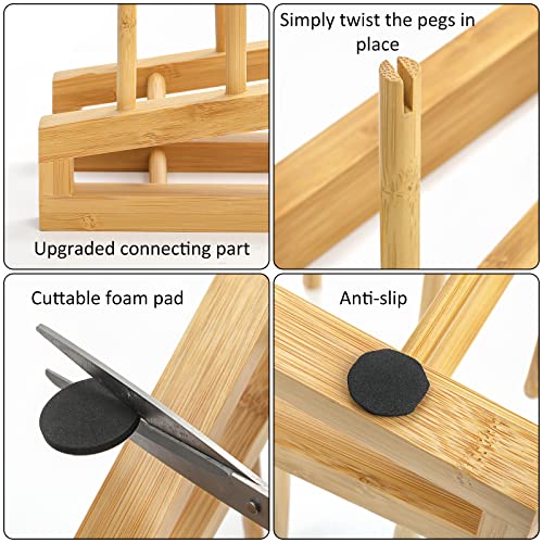 Yesland 3 Pack Wooden Dish Rack - Upgraded Bamboo Plate Bottle Drying Rack Dish Rack Stand - Kitchen Storage Cabinet Organizer for Pot Lid Dish Cup Cutting Board Bowl Water Bottles - Patent Pending