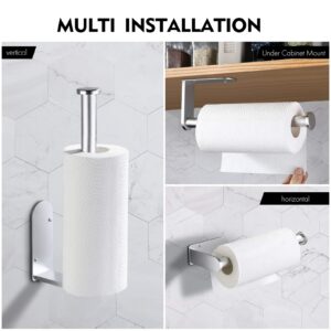 KES Paper Towel Holder Wall Mount or Under Cabinet, Adhesive Paper Towel Roll Holder for Kitchen, Screws and Self-Adhesive Strip Included, Aluminum Silver Finish, KPH400