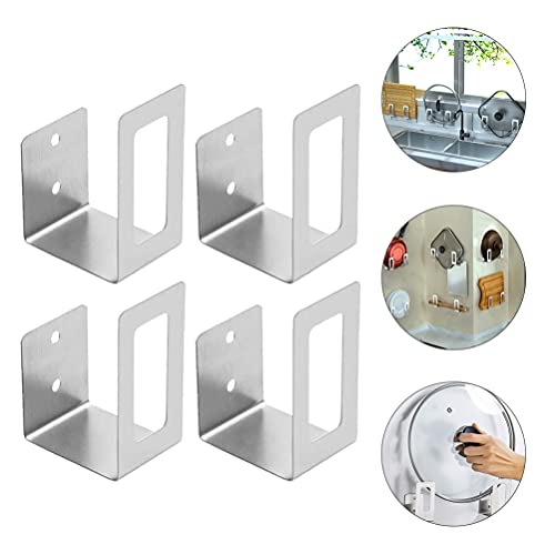 DOITOOL Shelving Brackets 4Pcs Free Punch Pot Lid Holder Storage Organizer Rack Stainless Steel Kitchen Wall Mounted Storage Rack for Pot Cover Chopping Board Wall Hung Clothes Drying Rack