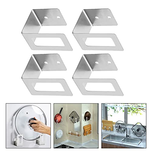 DOITOOL Shelving Brackets 4Pcs Free Punch Pot Lid Holder Storage Organizer Rack Stainless Steel Kitchen Wall Mounted Storage Rack for Pot Cover Chopping Board Wall Hung Clothes Drying Rack