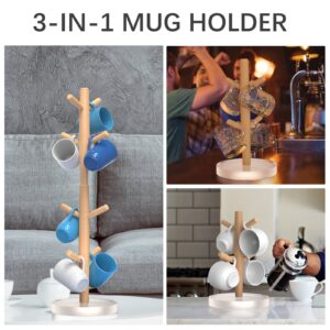 ONEDONE Coffee Mug Holder Wood Coffee Cup Holder with 8 Hooks 3-in-1 Mug Stands Coffee Mug Tree for Counter Christmas Gift for Women(Clear & Clear)