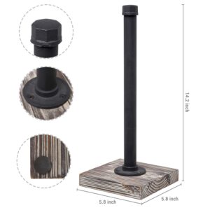 MyGift Industrial Brass Metal Pipe Paper Towel Holder Stand Kitchen Countertop Paper Towel Dispenser with Torched Solid Wood Base