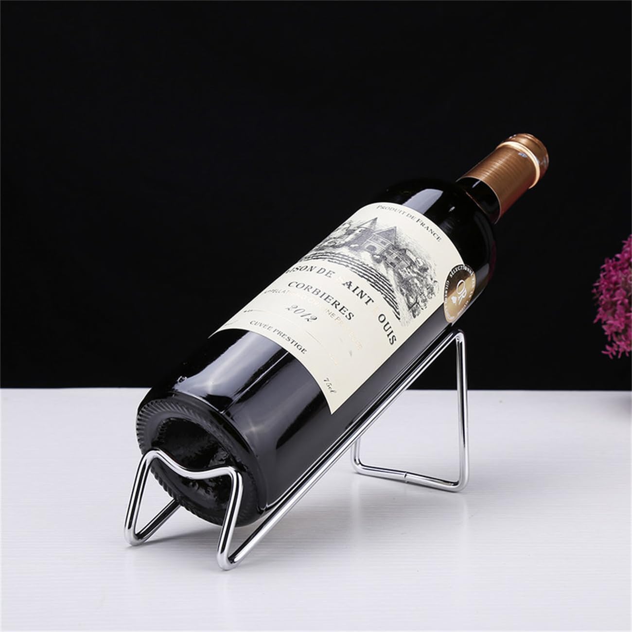 CdyBox Creative Metal Red Wine Rack Single Wine Bottle Holder Rack Display for Home Living Room Wine Rack (Silver)