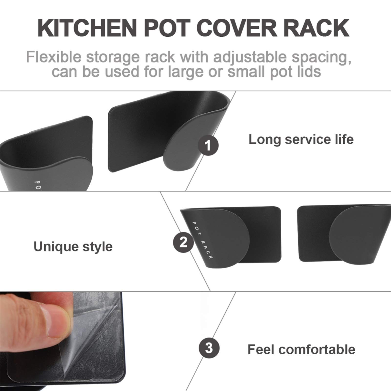 Cabilock 1 Pair Wall Mounted Pot Lid Organizer Kitchen Organizer Pot Lid Rack Heavy Duty Wall Hooks Hangers Cutting Board Stand Holder Black