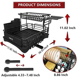 VNKZI Dish Drying Rack, 2 Tier Stainless Steel Multifunctional Large Dish Rack with Drainboard Set, Wine Glass Holder, Utensil Cutting Board Holder, Extra Drying Mat Set, for Kitchen Counter