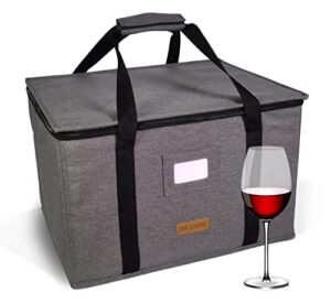 myluxe wine glass storage box - case with dividers for wine glasses, crystal and champagne flutes, padded container with sturdy handle