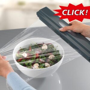 WENKO Plastic, Cling Film Holder, Refillable Aluminum Foil Wrap Dispenser with Slide Cutter for Kitchen Organization, 95% Platic, 5% Stainless Steel, 14.96 x 2.05 x 2.64 inch, Grey