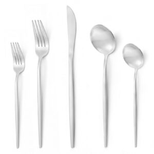 oliviola 20 pieces silverware set，matte stainless steel flatware cutlery set service for 4, stain finish kitchen utensil set，include dinner knives forks and spoons silverware, dishwasher safe