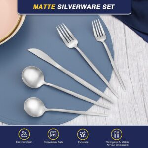 Oliviola 20 Pieces Silverware Set，Matte Stainless Steel Flatware Cutlery Set Service for 4, Stain Finish Kitchen Utensil Set，Include Dinner Knives Forks and Spoons Silverware, Dishwasher Safe