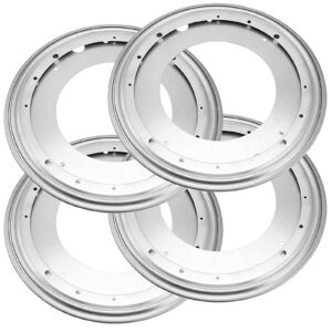 muklei 4 pack 12 inches lazy susan hardware, 5/16 thick rotating bearing plate with cork and screws, galvanized steel swivel turntable bearings for table, book case, fruit tray, silver