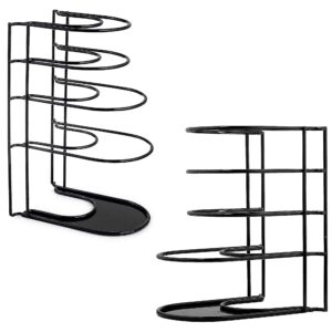 heavy duty pan organizer - 12" + 15"-tall - 5 tier rack - holds up to 50 lb - holds cast iron skillets, griddles and shallow pots - durable steel construction - kitchen storage - no assembly required