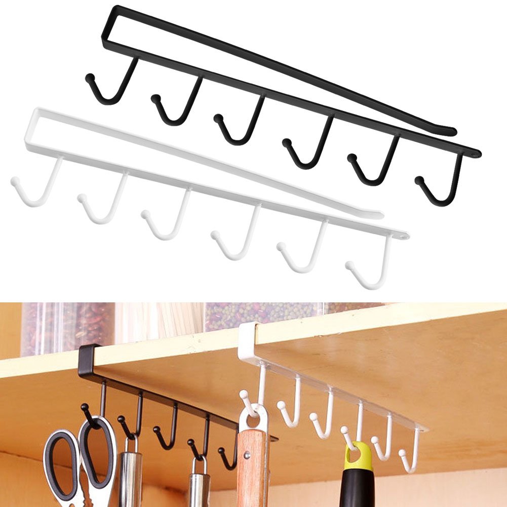 Zerodis Hanging Hook Rack Multifunctional Iron Storage Rack Cupboard Shelf Kitchen Wardrobe Organizer Holder(10.24 x 2.56 x 0.87in)(White)