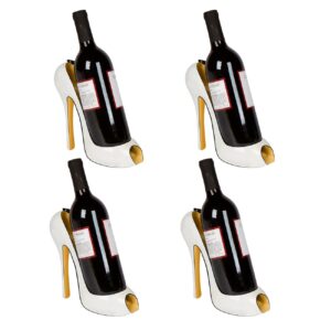 hilarious home 8" x 7"h high heel wine bottle holder - stylish conversation starter wine rack (white flower, set of 4)