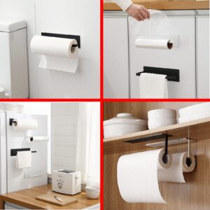 IAMKHO 2 PCS Paper Towel Holder, Adhesive Paper Towel Holder Under Cabinet Wall Mount for Kitchen Paper Towel, Toilet Tissue Roll Paper Holder, Paper Towel Rack for Bathroom