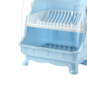 Dish Drying Rack, Dish Rack With Cover, Cutlery Dish Drainer Rack with Lid Cover,Over The Sink Dish Drying Rack, Multifunctional Kitchen Tableware Storage Box(blue)