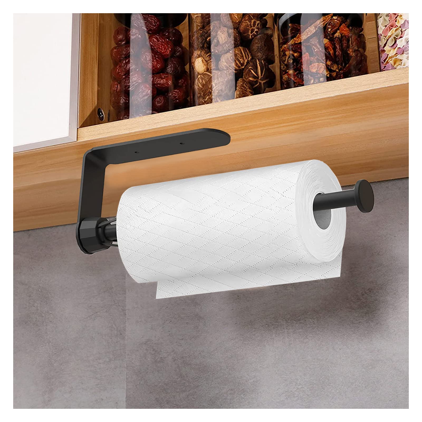 2 Pack Metal Paper Towel Holder, Easy Tear with Damping Function, Single Hand Operable Wall Mount Paper Towel Holder, Self-Adhesive or Drilled for Kitchen,Under Cabinet, Bathroom. Black