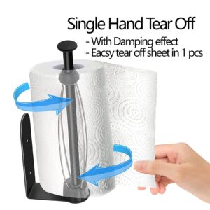2 Pack Metal Paper Towel Holder, Easy Tear with Damping Function, Single Hand Operable Wall Mount Paper Towel Holder, Self-Adhesive or Drilled for Kitchen,Under Cabinet, Bathroom. Black