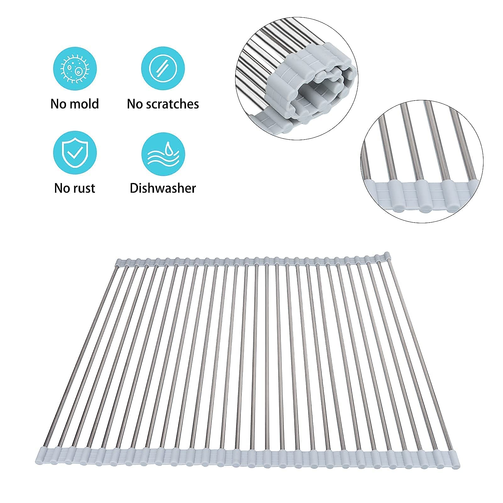 YAHAFI Roll Up Dish Drying Rack - Expandable Kitchen Accessories,Sink Protectors for Kitchen Sink Dish Racks - for Kitchen Counter,Kitchen Rack, 14.6inch(L 19.7inch（W)