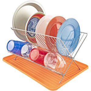 dish drying rack w/ folding drainer, orange - southern homewares - kitchen utensil cleaning set for plates, bowls, cups