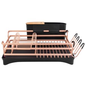 bacoeng aluminum dish drying rack,never rust dish rack with removable cutlery holder & cup holder, 360° swivel spout drain board,gold