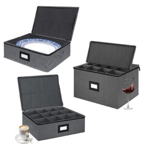 homyfort platter storage case & mug and cup storage with dividers & wine glass storage box, china storage containers hard shell and stackable