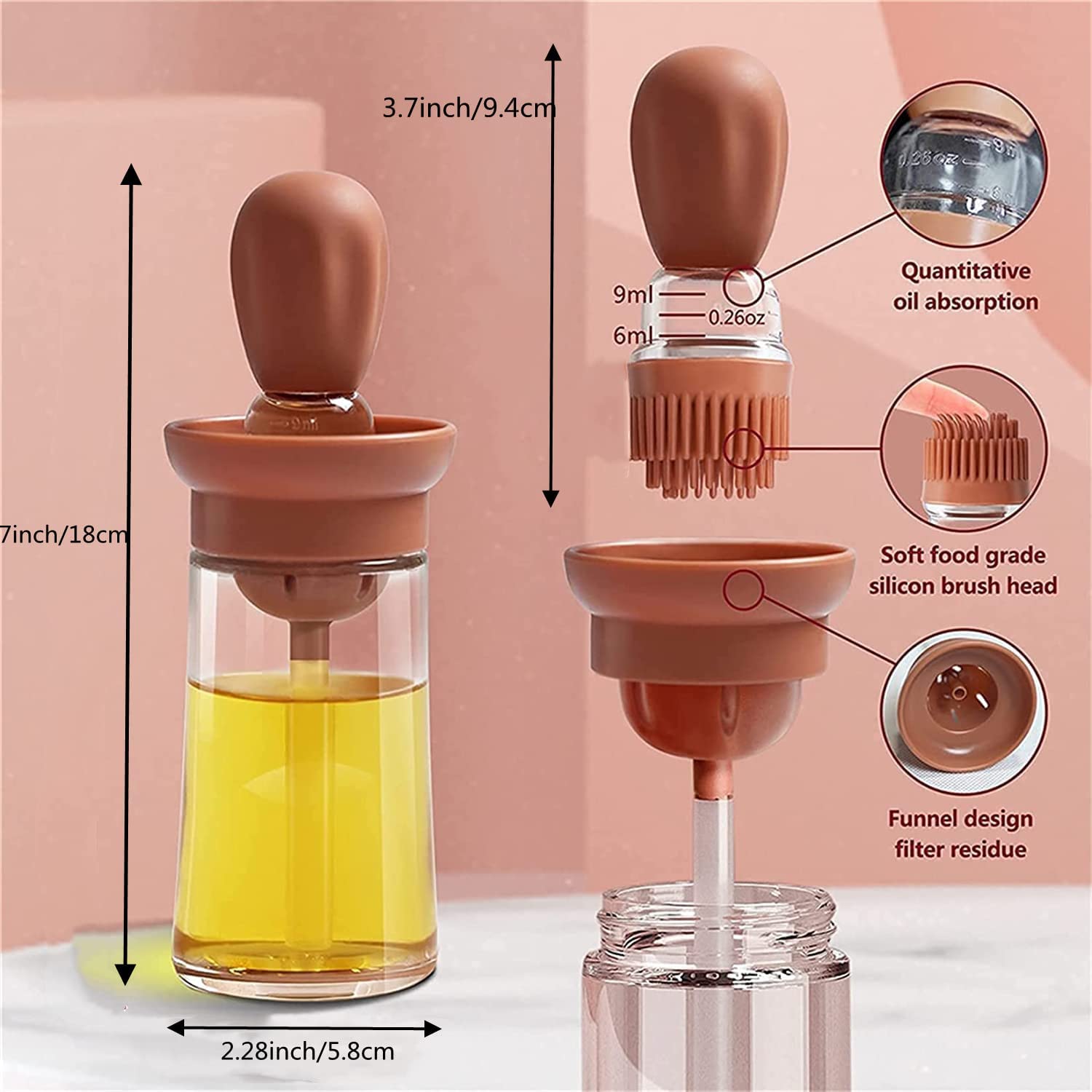 Silicone Brush and Oil Bottle Duo Set – Amplify Your Kitchen with This Food-Grade, Precise Dispensing and Stylish Kitchen Accessory in Iron Yellow, T-OB21