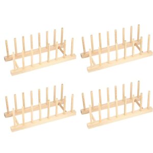 muntico bamboo wood dish rack for kitchen cabinet, dishes, books, wine glass, chopping board holder, dish drainer for kitchen, counter (pack of 4)