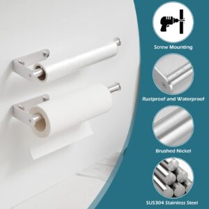 BWE Under Cabinet Paper Towel Holder Wall Mount Paper Towels Roll Holder SUS304 Stainless Steel Under Counter Paper Roll Holders for Kitchen RV Pantry Sink Bathroom,Silver(2 PC)