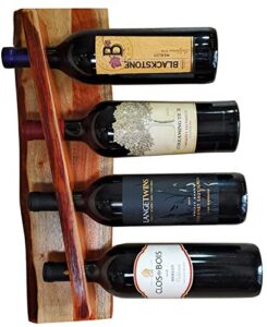 featherlee - natural live edge wall mount wine rack for 4 bottles