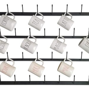 Claimed Corner Horizontal Wall Mug Rack - Large Wall Mounted Storage Display Organizer Rack for Coffee Mugs, Tea Cups, Mason Jars, and More. (34" x 23.5")