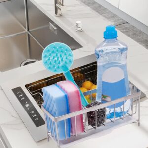 Biomoty Kitchen Countertop Sponge Holder, 304 Stainless Steel Kitchen Sink Organizers for Cleaning Tools, Dish Soap Organizer for Kitchen, Sink Scrubber Brush Caddy Holder with Removable Drain Tray