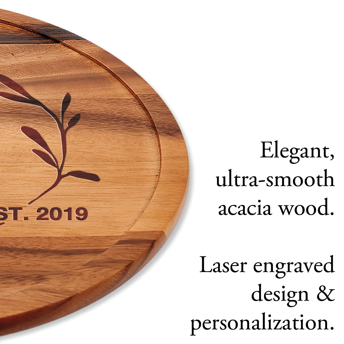 Laurel Initial Personalized Wood Lazy Susan - Laser Engraved 14-Inch Diameter Turntable Tray, Kitchen Counter and Dining Room Table Stand, Smooth Rotating Base, Acacia Wood, by Lillian Vernon