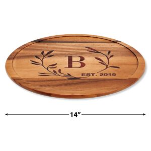 Laurel Initial Personalized Wood Lazy Susan - Laser Engraved 14-Inch Diameter Turntable Tray, Kitchen Counter and Dining Room Table Stand, Smooth Rotating Base, Acacia Wood, by Lillian Vernon