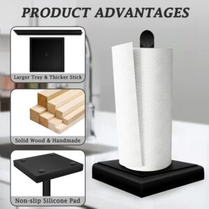Wood Paper Towel Holder, Handmade Standing Paper Towel Holder with Larger Non-Slip Square Base, Easy-Assemble Countertop Paper Towel Roll Dispenser for Kitchen & Bathroom