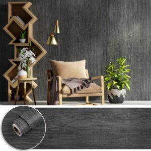 CHICHOME Large Size 30"x236" Dark Grey Wood Wallpaper Peel and Stick Wood Grain Contact Paper for Countertops Waterproof Thick Self Adhesive Distressed Wood Vinyl Wrap for Cabinets Drawer Furniture