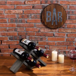 MyGift Vintage Gray Wood 4-Bottle Countertop Wine Storage Rack, Wine Bottle Tabletop Display Holder