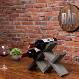 MyGift Vintage Gray Wood 4-Bottle Countertop Wine Storage Rack, Wine Bottle Tabletop Display Holder