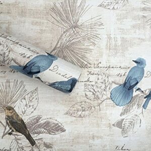 zamnea self-adhesive shelf liners paper, removable self adhesive shelf liner dresser drawer wall stickers home decoration, blue birds 17.8 x 118 inches