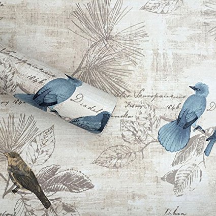 ZAMNEA Self-Adhesive Shelf Liners Paper, Removable Self Adhesive Shelf Liner Dresser Drawer Wall Stickers Home Decoration, Blue Birds 17.8 x 118 Inches