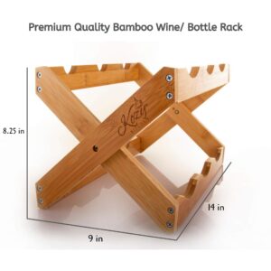 Kozy Kitchen Countertop Wine Rack- 100% Organic Bamboo- Wine Organizer- Wine Holder- Tabletop Display (100% Bamboo- Foldable)