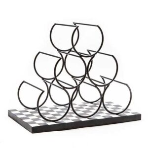 mackenzie-childs courtly check wine rack, decorative wine storage, standing wine rack for kitchen counter or bar shelves