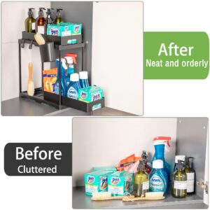 Under Sink Organizer, 2 Tier Pull Out Cabinet Organizer Sliding Sink Organizers and Storage Multi-Purpose Kitchen Bathroom Under Sink Organizers Shelf Black