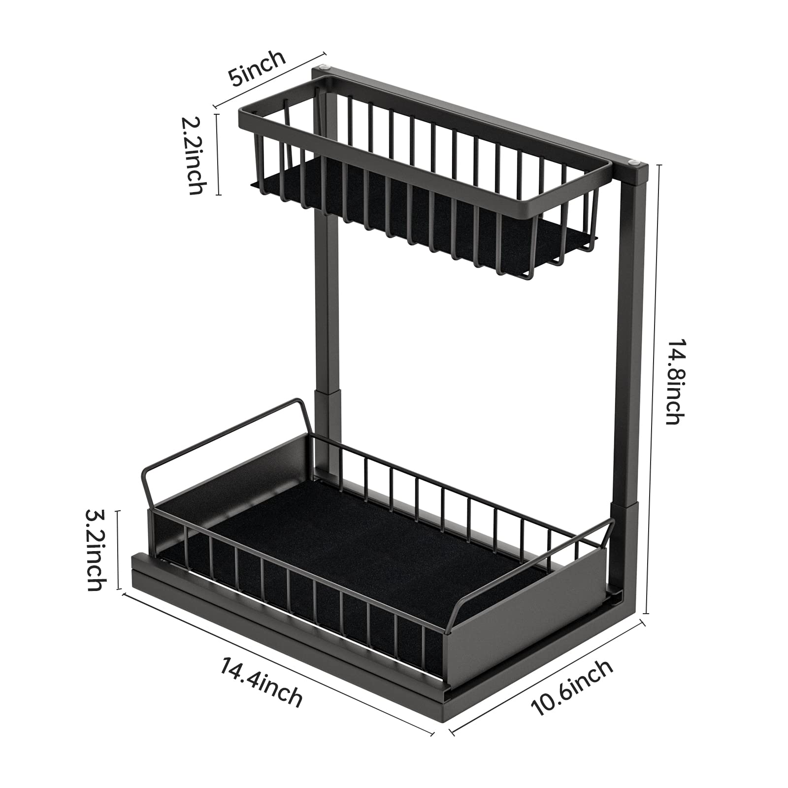 2 Pack Under Sink Organizer,Under Counter Shelves,Under Cabinet Storage Shelves,Spacekeeper Under Sink Organizer,Bathroom Under Sink Organizer Kitchen,Under Sink Organizers And Storage-Black