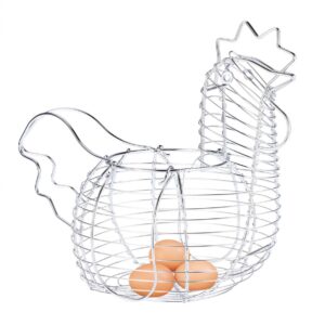 Cabilock Chicken Egg Wire Basket Farmhouse Style Egg Storage Holder Iron Hen Eggs Container Party Easter Eggs Basket Decorative Fruit Snack Serving Basket