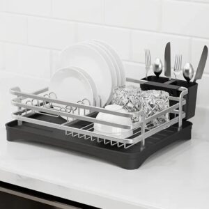 1pc Dish Drying Rack, Space-Saving Dish Rack, Dish Racks for Kitchen Counter, Durable Stainless Steel Kitchen Drying Rack with A Cutlery Holder, Drying Rack for Dishes, Knives, Spoons, and Forks