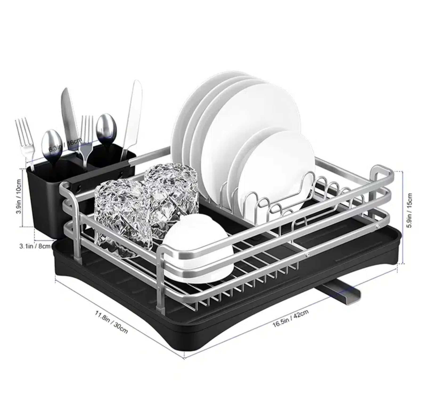 1pc Dish Drying Rack, Space-Saving Dish Rack, Dish Racks for Kitchen Counter, Durable Stainless Steel Kitchen Drying Rack with A Cutlery Holder, Drying Rack for Dishes, Knives, Spoons, and Forks