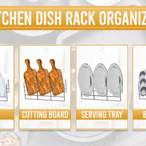 YBM Home Wire Dish Storage Rack for Plates, Cutting Boards, Bakeware, Pots and Pans, Serving Trays, Lids, and Other Cookware, 3 Section Plate Holder for Cabinets and Cupboards, Silver 2552