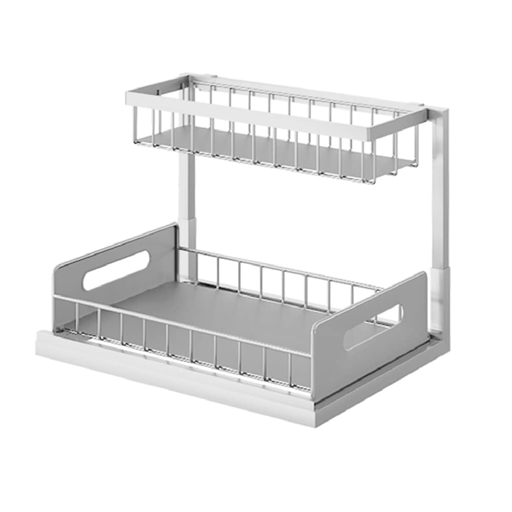 Lexza Bathroom Pull Out Cabinet Organizer with Sliding Storage Baskets, Under Sink Organizer for Kitchen Storage, White