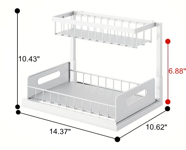 Lexza Bathroom Pull Out Cabinet Organizer with Sliding Storage Baskets, Under Sink Organizer for Kitchen Storage, White