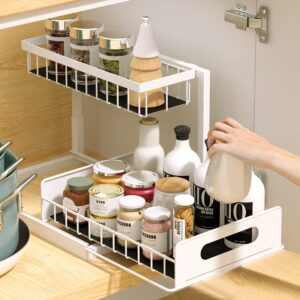 Lexza Bathroom Pull Out Cabinet Organizer with Sliding Storage Baskets, Under Sink Organizer for Kitchen Storage, White